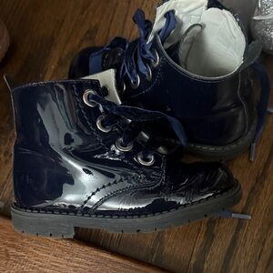 Patent Leather Navy Blue Combat Boots for Kids